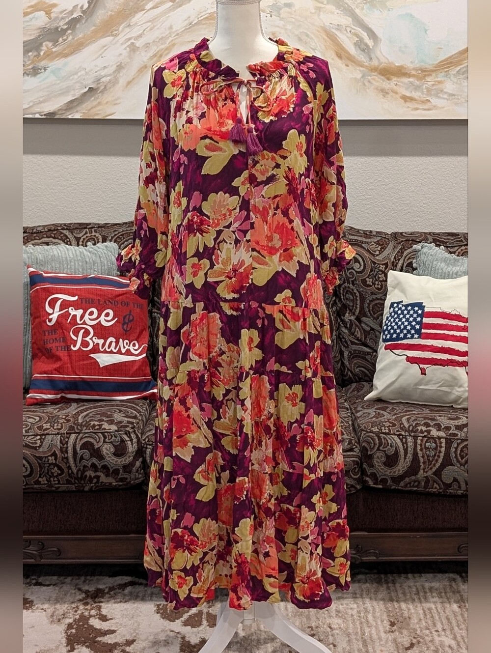 Women's Floral Tiered Dress in Plum